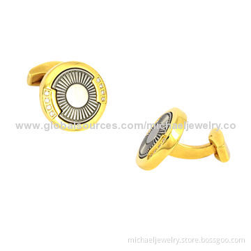 Stainless steel cufflinks with plating IP gold,inlay CZ stone